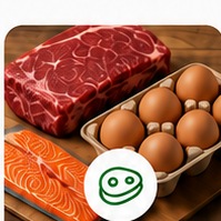 Fresh meat, fish and eggs